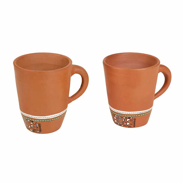 Knosh-3 Earthen Mugs with Tribal Motifs - Set of 2 - Dining & Kitchen - 4