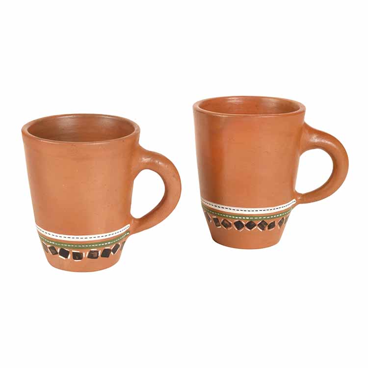 Knosh-4 Earthen Mugs with Tribal Motifs - Set of 2 - Dining & Kitchen - 4
