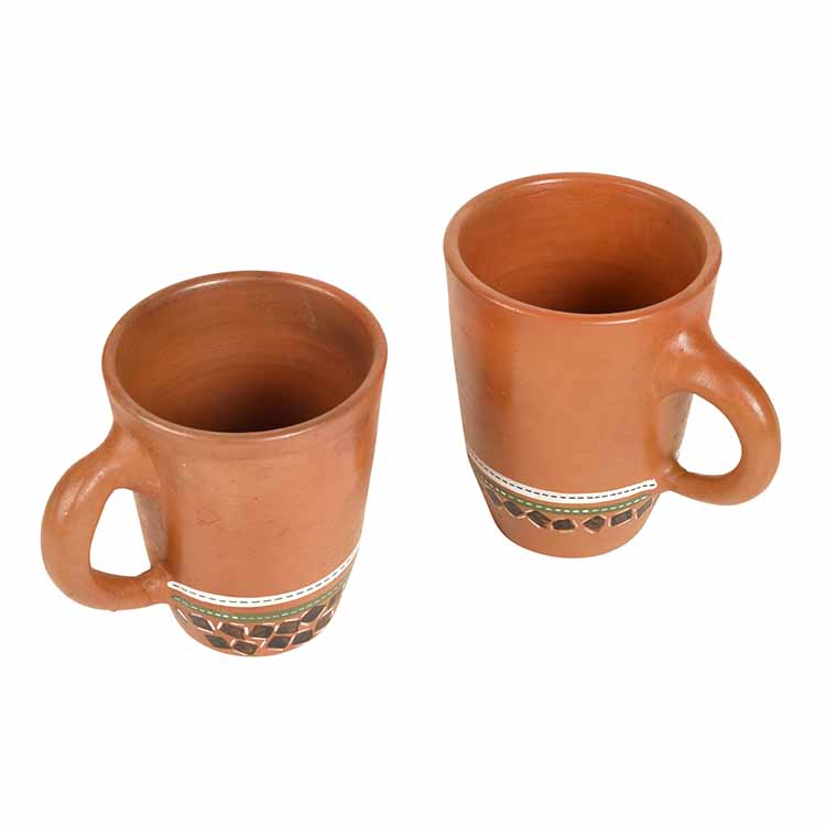 Knosh-4 Earthen Mugs with Tribal Motifs - Set of 2 - Dining & Kitchen - 3