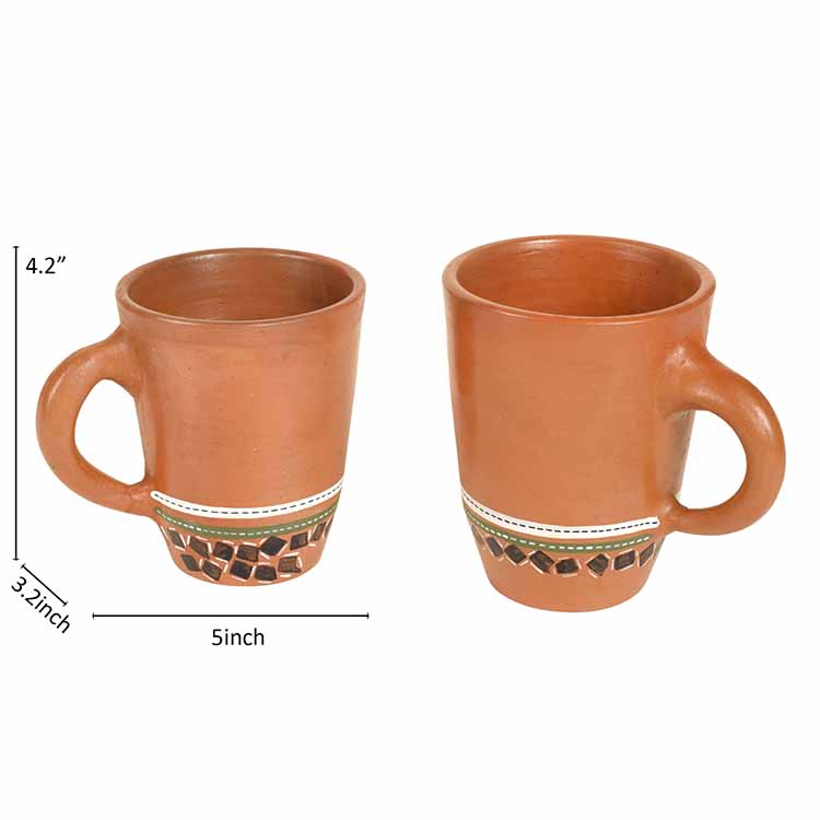 Knosh-4 Earthen Mugs with Tribal Motifs - Set of 2 - Dining & Kitchen - 5