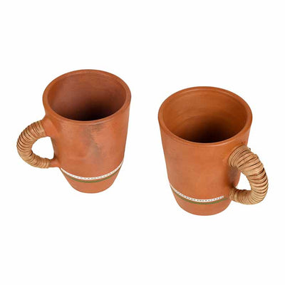 Knosh-5 Earthen Mugs with Caned Handle - Set of 2 - Dining & Kitchen - 3
