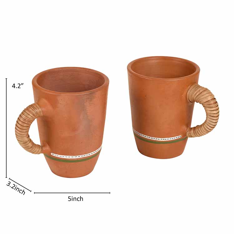 Knosh-5 Earthen Mugs with Caned Handle - Set of 2 - Dining & Kitchen - 5