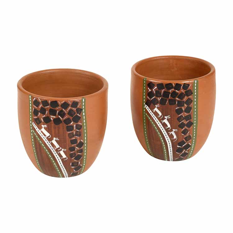 Knosh-6 Earthen Cups with Tribal Motifs - Set of 2 - Dining & Kitchen - 3