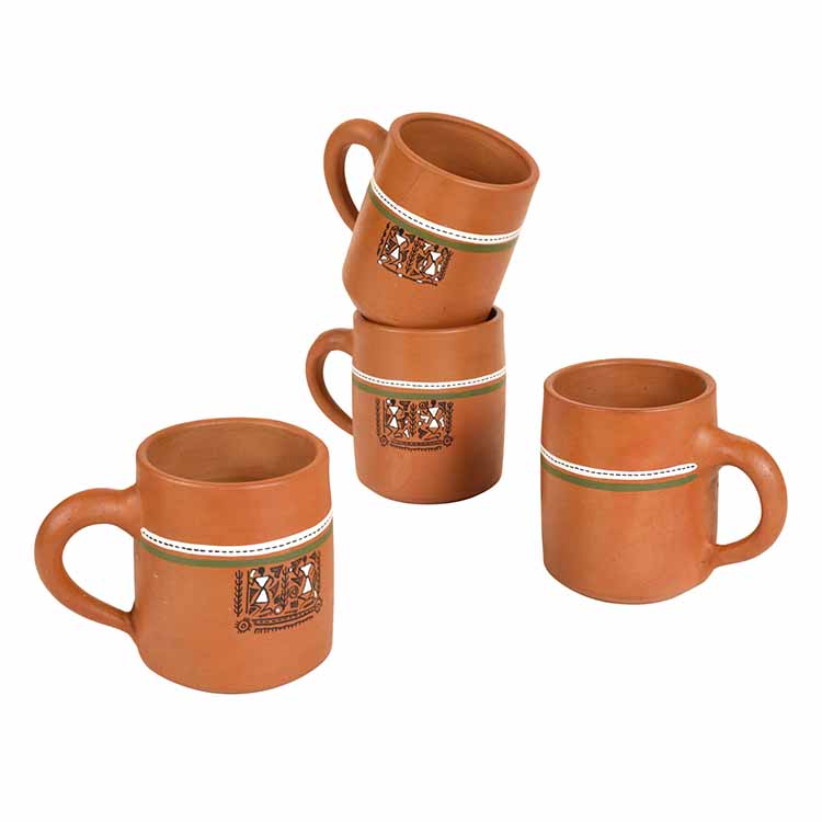 Knosh-A Earthen Cups with Tribal Motifs - Set of 4 - Dining & Kitchen - 2