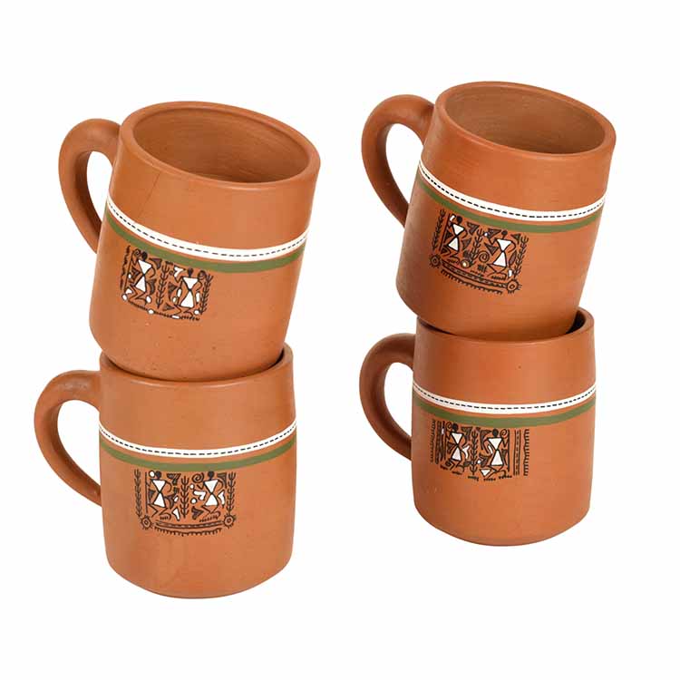 Knosh-A Earthen Cups with Tribal Motifs - Set of 4 - Dining & Kitchen - 4