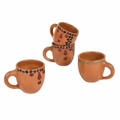 Knosh-B Earthen Cups with Tribal Motifs - Set of 4 - Dining & Kitchen - 4