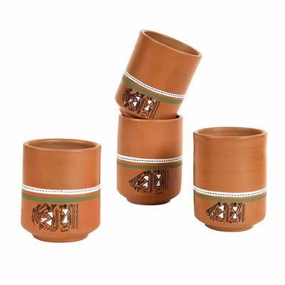 Knosh-C Earthen Mugs with Tribal Motifs - Set of 4 - Dining & Kitchen - 3