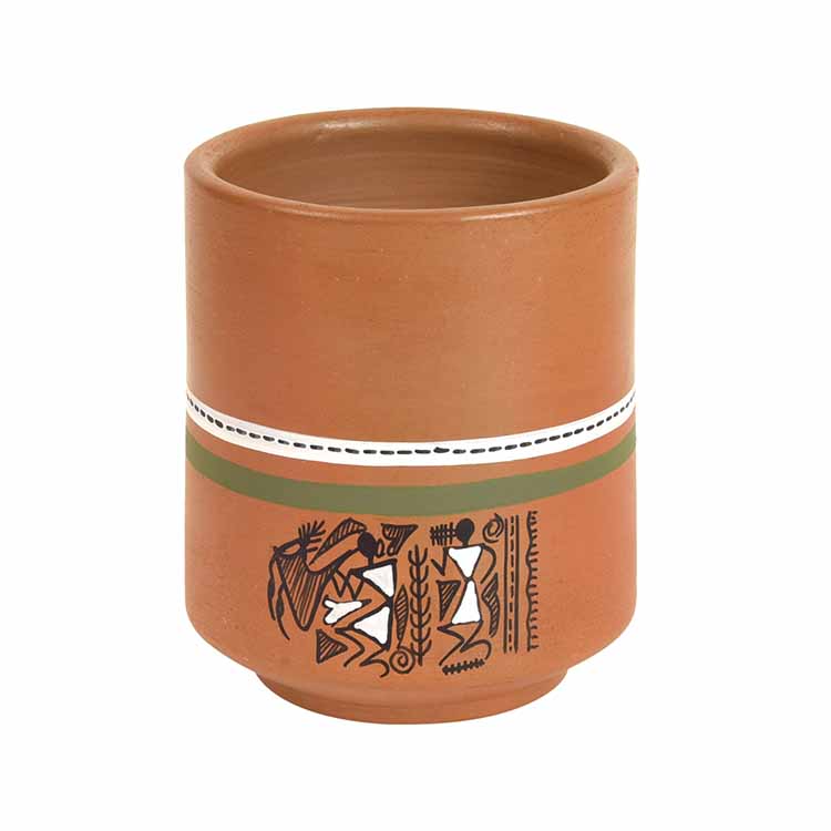 Knosh-C Earthen Mugs with Tribal Motifs - Set of 4 - Dining & Kitchen - 4