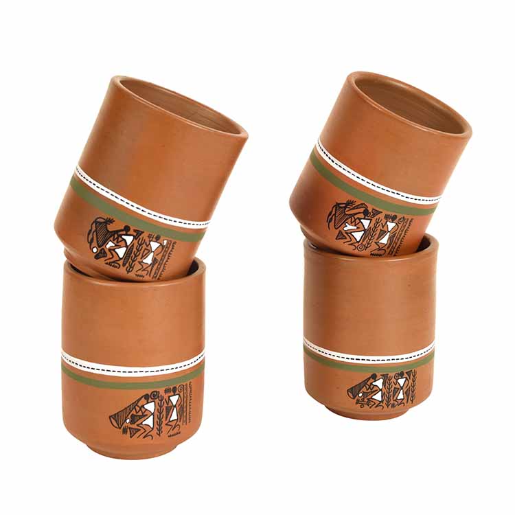 Knosh-C Earthen Mugs with Tribal Motifs - Set of 4 - Dining & Kitchen - 6