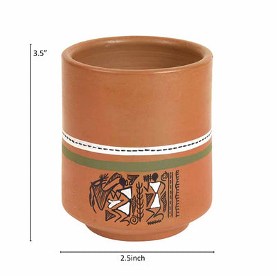 Knosh-C Earthen Mugs with Tribal Motifs - Set of 4 - Dining & Kitchen - 5