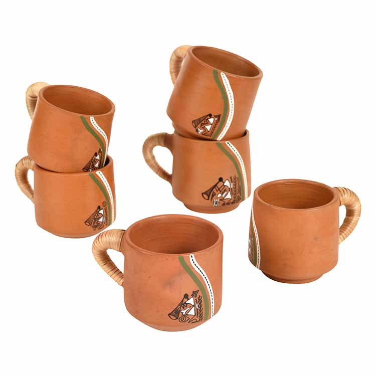 Knosh-J Earthen Cups with Caned Handle - Set of 6 - Dining & Kitchen - 2