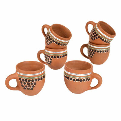 Knosh-L Earthen Cups with Tribal Motifs - Set of 6 - Dining & Kitchen - 2