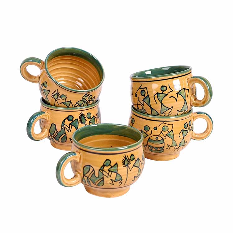 Cup Ceramic Warli Yellow - Set of 6 - Dining & Kitchen - 2