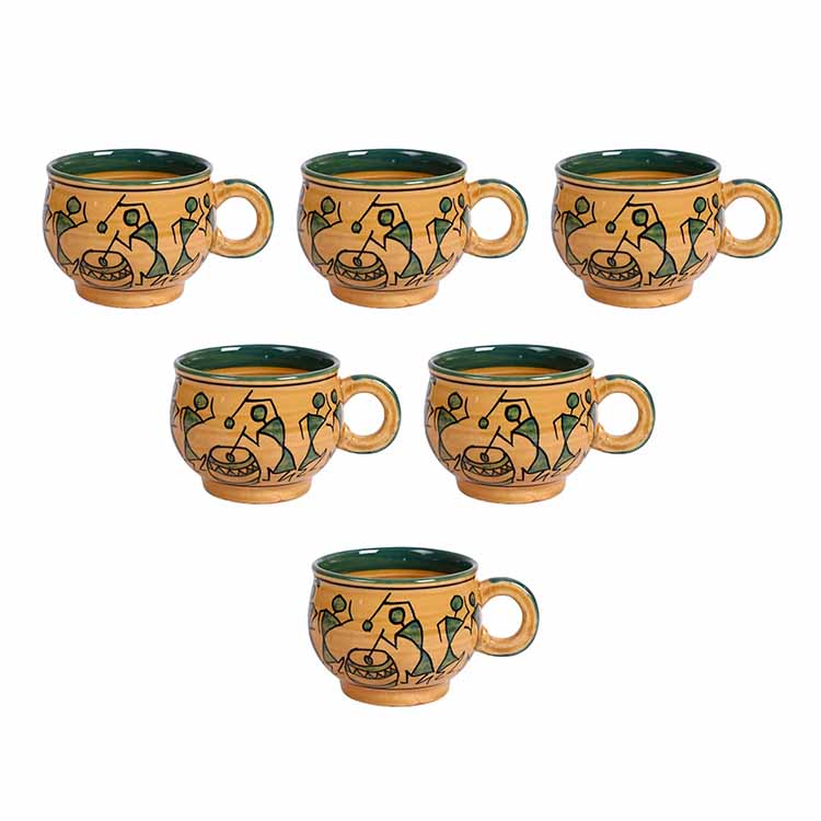 Cup Ceramic Warli Yellow - Set of 6 - Dining & Kitchen - 6