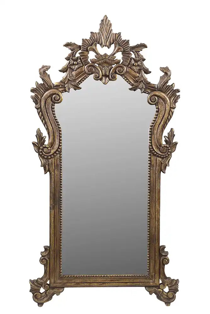 Voleta Carved Antiqued Wooden Mirror (33in x 1in x 64in) - Home Decor - 2