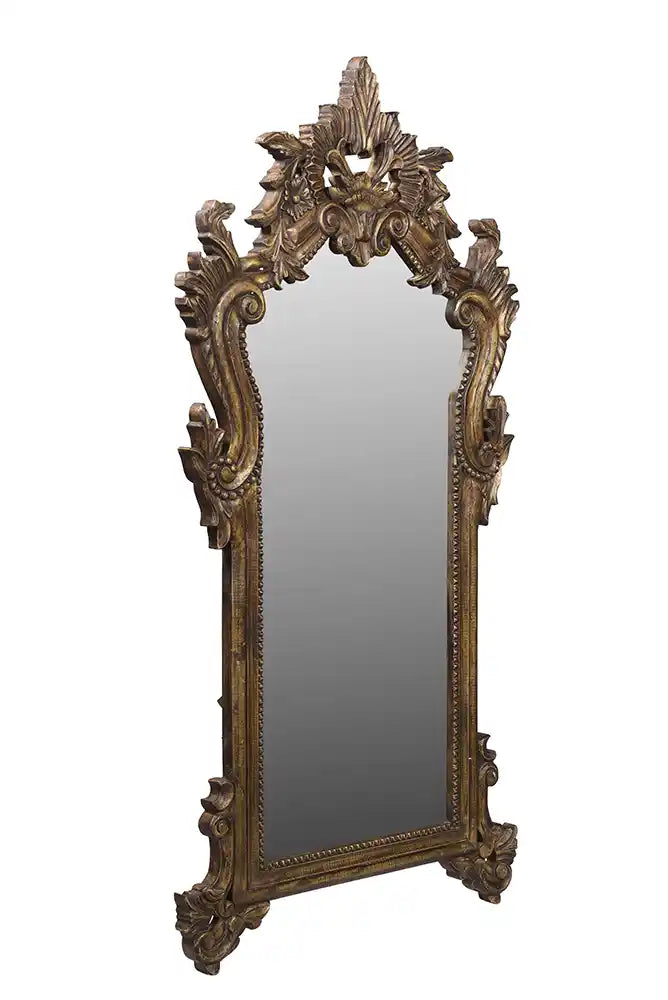 Voleta Carved Antiqued Wooden Mirror (33in x 1in x 64in) - Home Decor - 3
