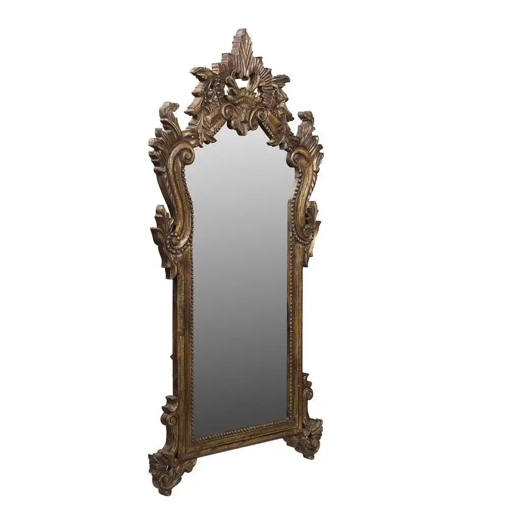 Voleta Carved Antiqued Wooden Mirror (33in x 1in x 64in) - Home Decor - 4
