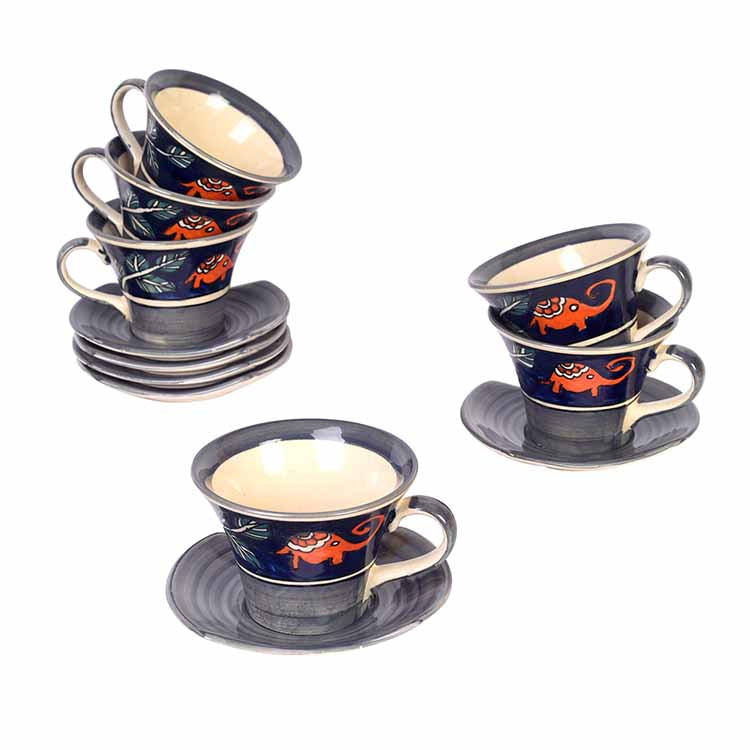 Morning Tuskers Tea Cups & Saucer - Set of 6 - Dining & Kitchen - 5