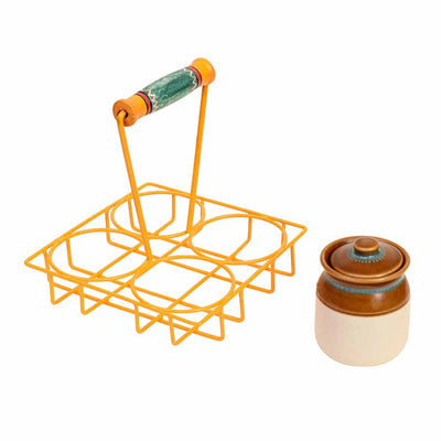 Char Chatore Barni Set in Yellow Handpainted Metal Stand - Dining & Kitchen - 5