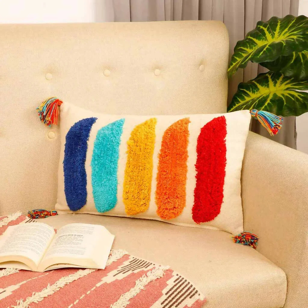 Tufted Cushion Cover, Curve Bars, Rainbow - Decor & Living - 1
