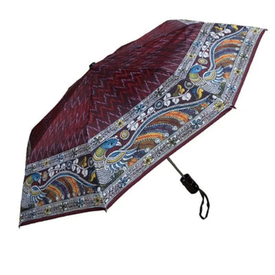 Maroon Ikkat Three Fold Umbrella - Fashion & Lifestyle - 3
