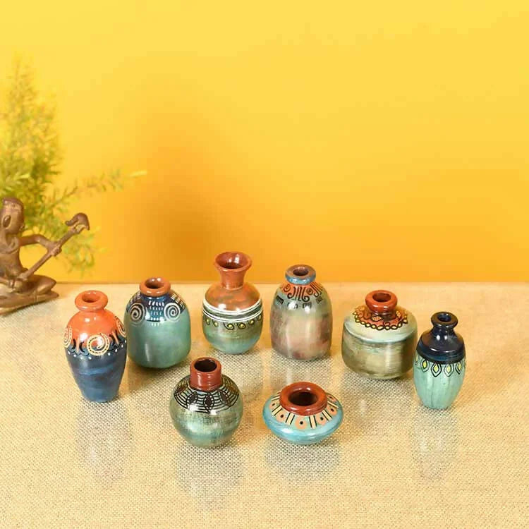 Myriad Hues Terracotta Miniature Decor Vases - Set of 8 - Decor & Living - 1