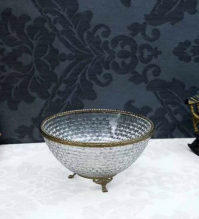 Ribbed Glass Antique Brass Bowl 80-042-26-2