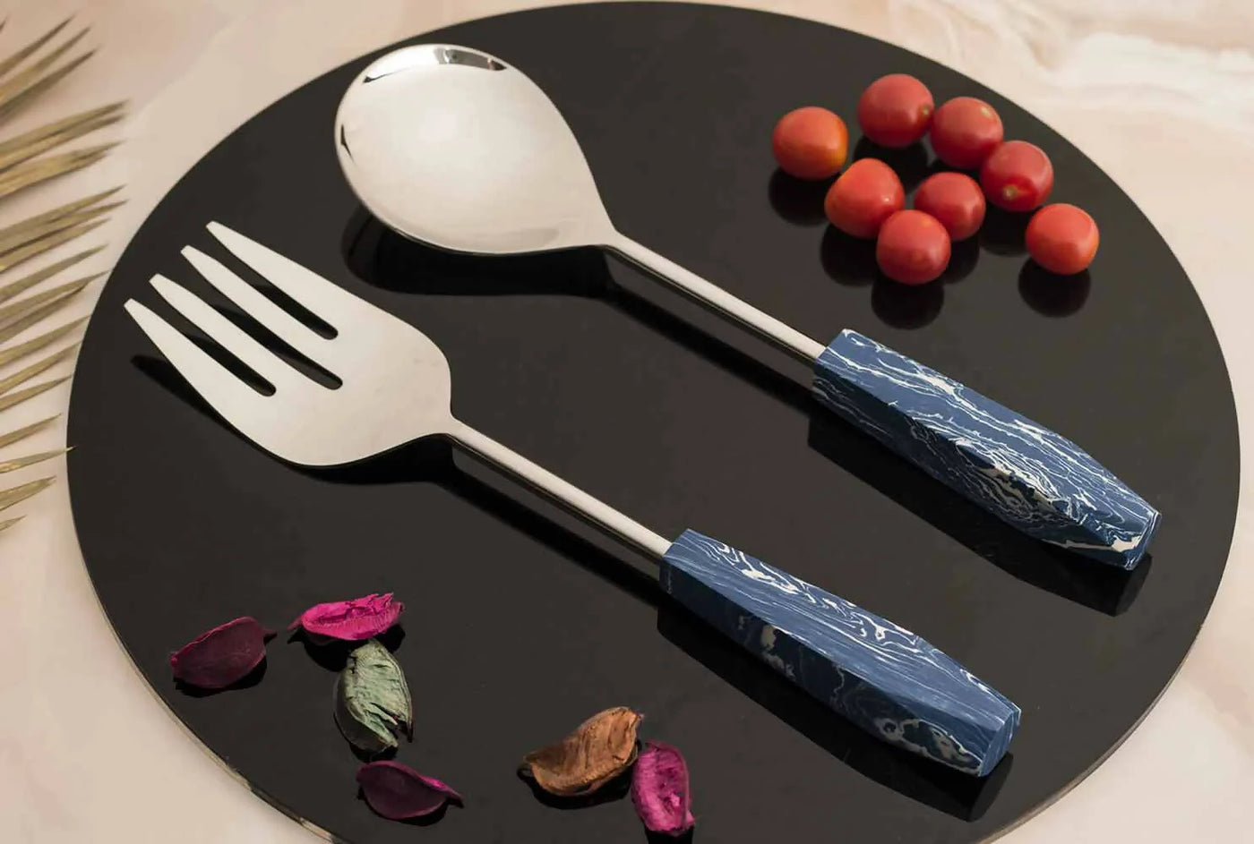 Set of 2 Stainless Stone with Blue Stone Salad Server - Dining & Kitchen - 1
