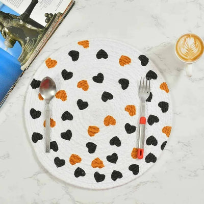 Printed Heart Cotton Placemat Round - Pack of 2 - Dining & Kitchen - 1