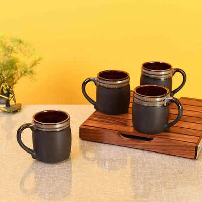 Elemental Brown Tea Cups - Set of 4 (4.5x3x4") - Dining & Kitchen - 1