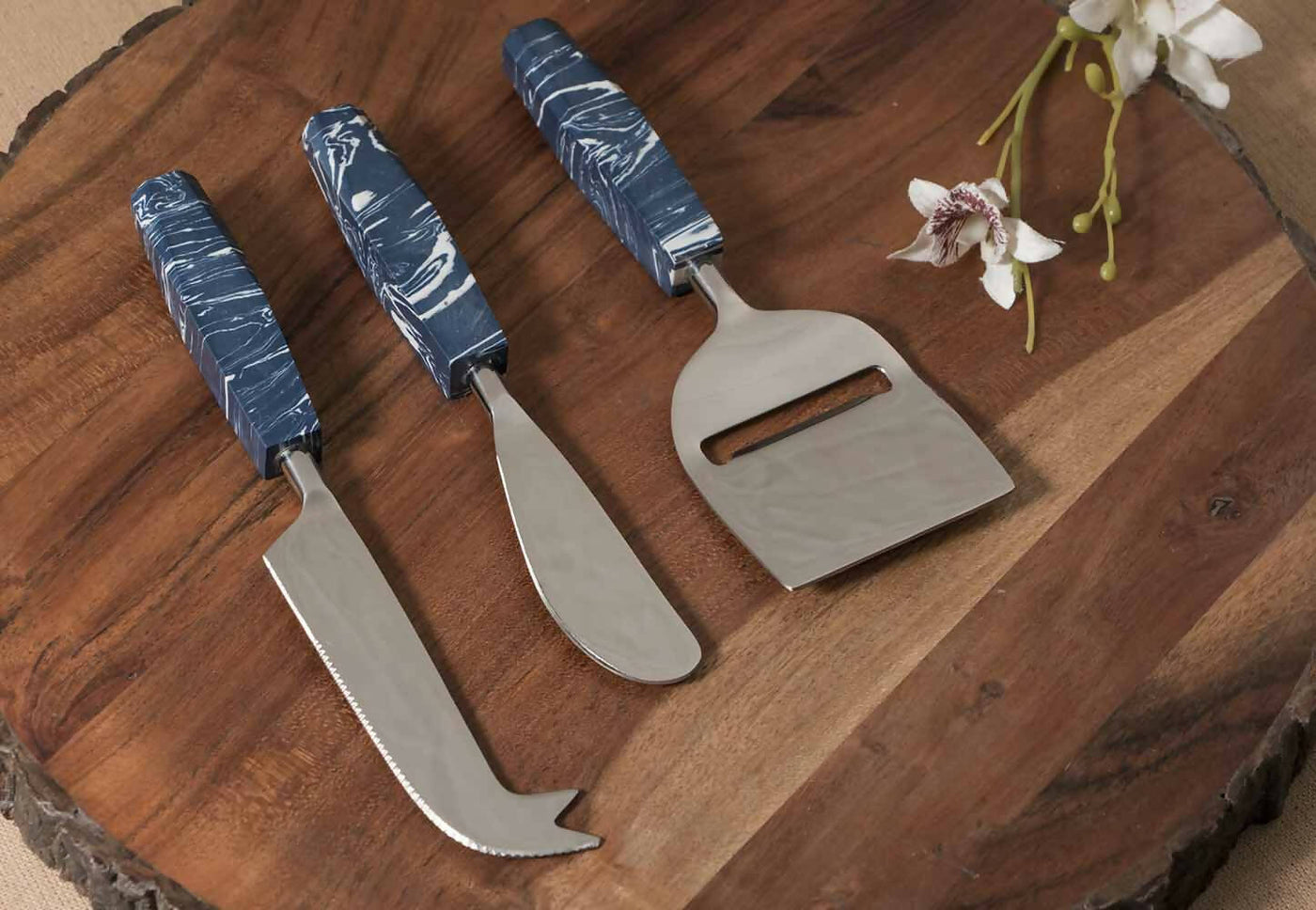 Set of 3 Stainless Steel Cheese Knives with Handle Made of Composite Stone - Dining & Kitchen - 1