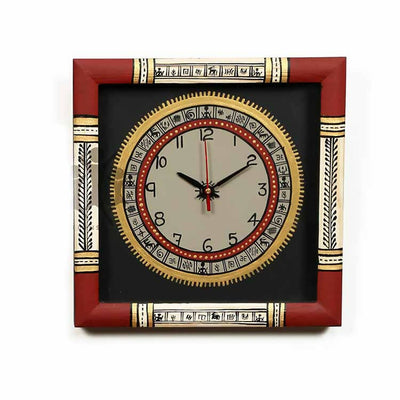 Wall Clock Handcrafted Warli Art White Dial with Glass Frame (10x10") - Wall Decor - 1