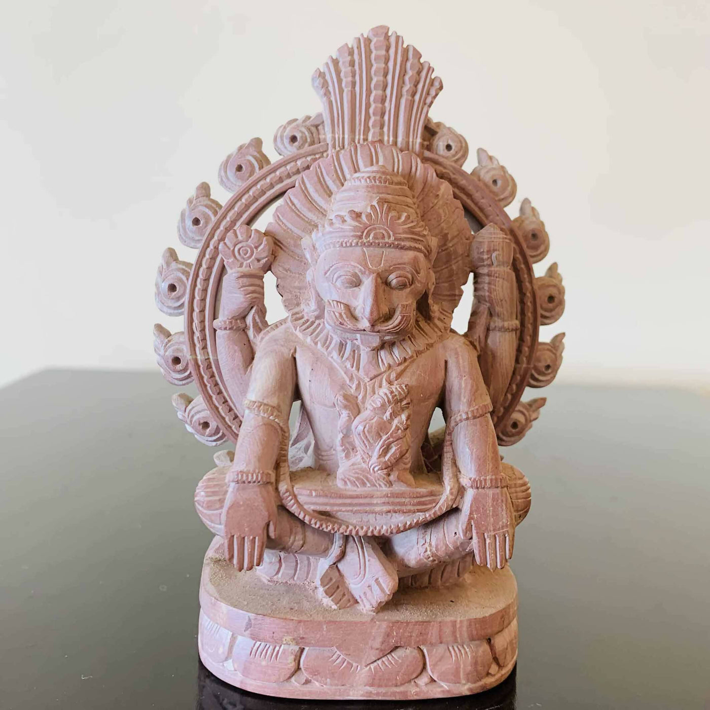 Lord Narasimha with Lakshmi in Pink Stone S-99-53 - Decor & Living - 1