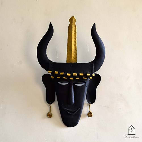 Wrought Iron Tribal Madiya Mask (Black & Gold) - Wall Decor - 1