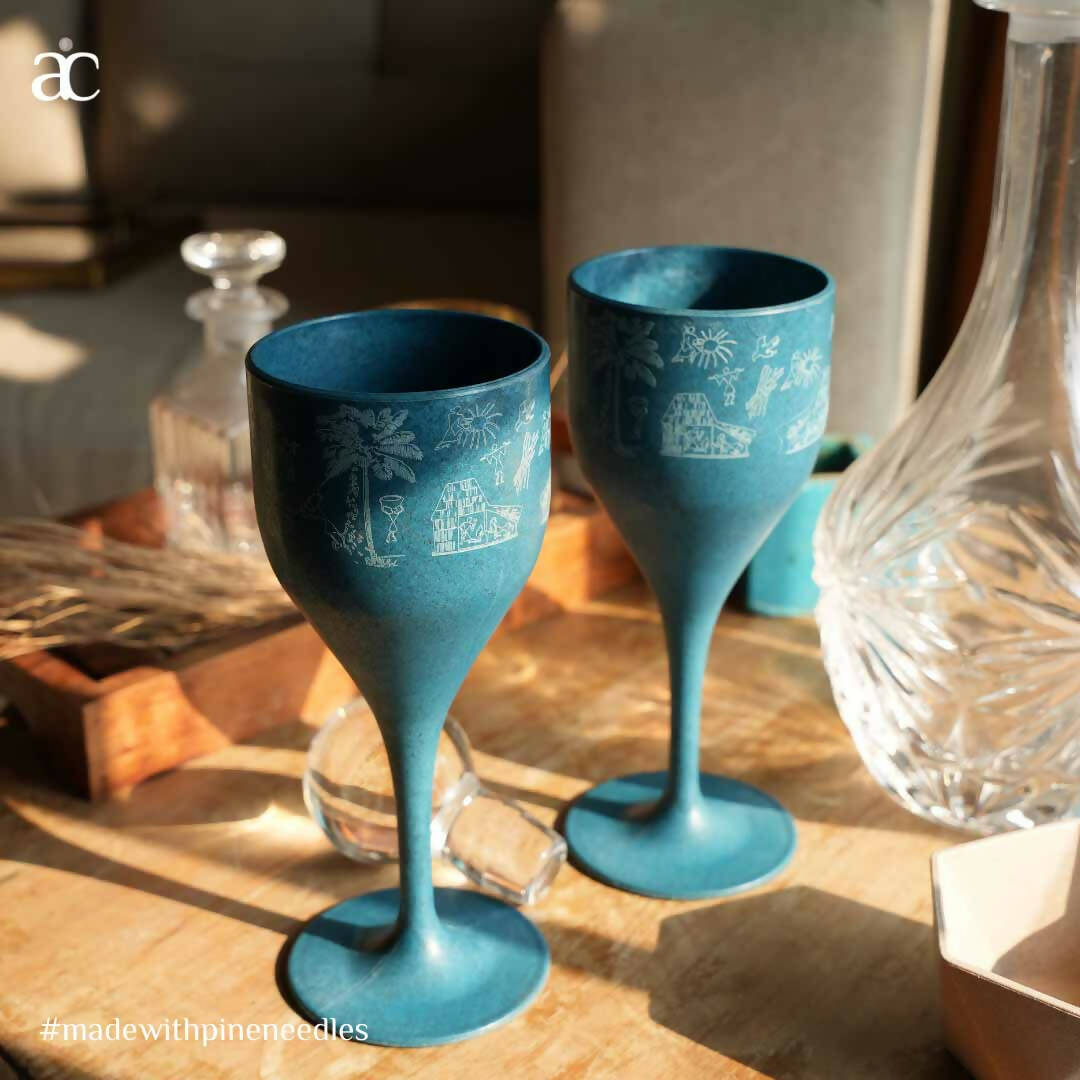Wine Glass - Gond Art - Date Palm (Set of 2) - Dining & Kitchen - 1
