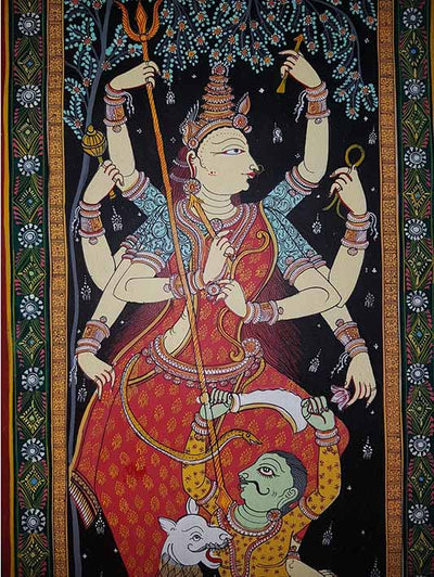 Pattachitra of Durga in Mahishasur Mardini Theme - Wall Decor - 2