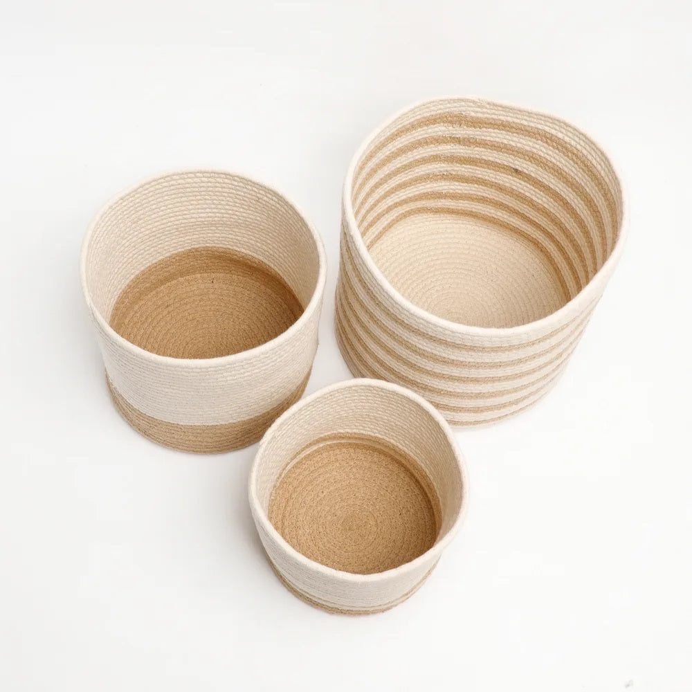Cotton Dual Color Basket- Set of 3 Designs - Storage & Utilities - 3
