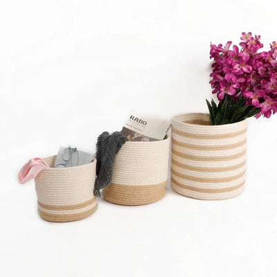 Cotton Dual Color Basket- Set of 3 Designs - Storage & Utilities - 2