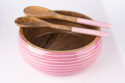 Salad Bowl + Server Set Wooden Blush Pink - Dining & Kitchen - 2