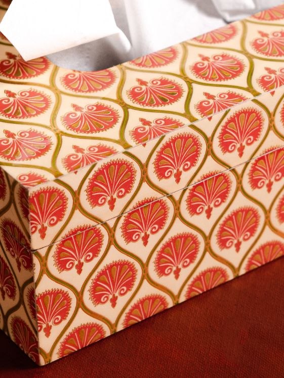 Tissue Box Wooden Printed Moroccon Red and Gold Motif - Dining & Kitchen - 3