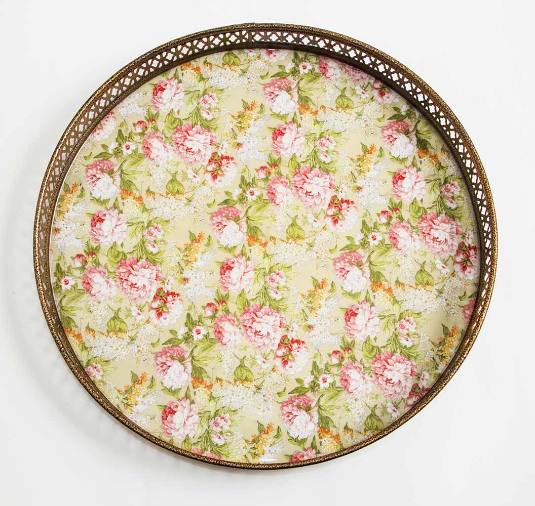 Vintage Green Floral Print Round Tray (Large) - Dining & Kitchen - 2