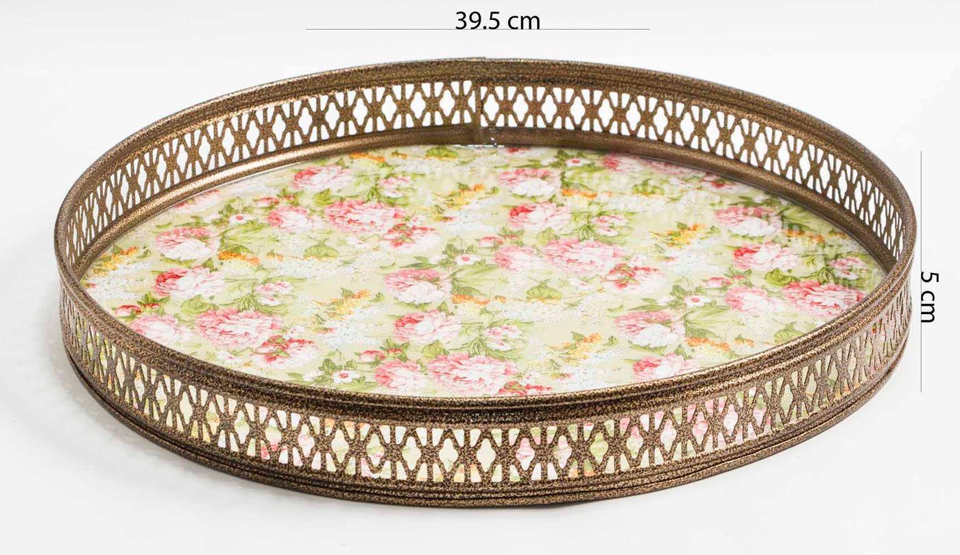 Vintage Green Floral Print Round Tray (Large) - Dining & Kitchen - 4
