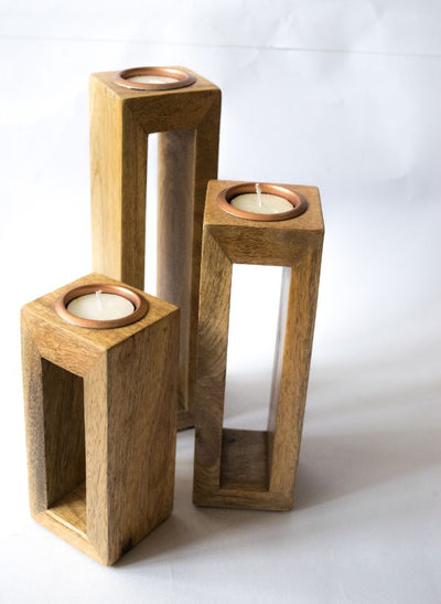 Wooden Tea Light Stand - Hollow - Set of 3 - Decor & Living - 2
