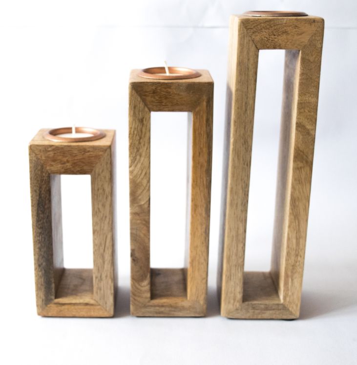 Wooden Tea Light Stand - Hollow - Set of 3 - Decor & Living - 3
