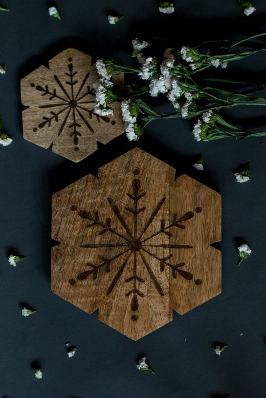 Trivets Wooden Flower Carved - Dining & Kitchen - 2
