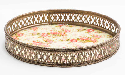 Vintage Red & Off White Floral Print Round Tray (Small) - Dining & Kitchen - 6