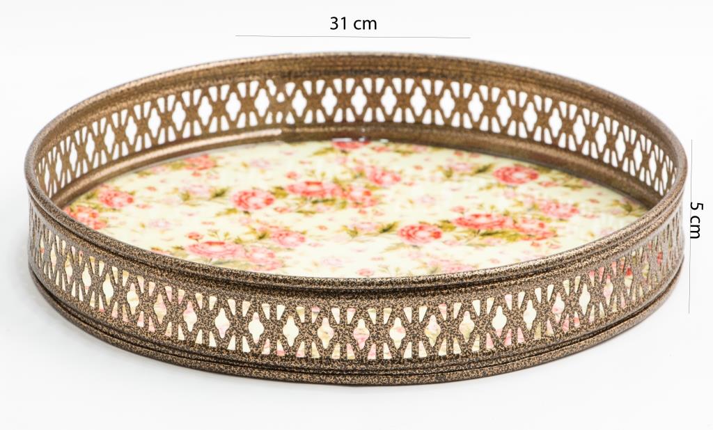 Vintage Red & Off White Floral Print Round Tray (Small) - Dining & Kitchen - 4