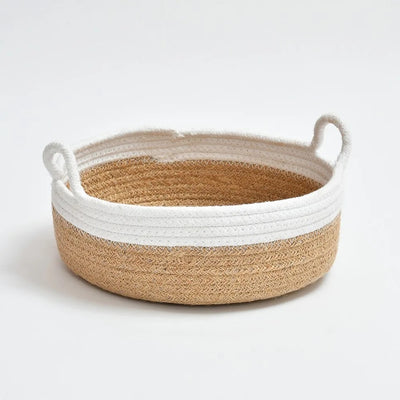 Jute Tiny Round Basket, Dual Color, White Beige - Storage & Utilities - 4