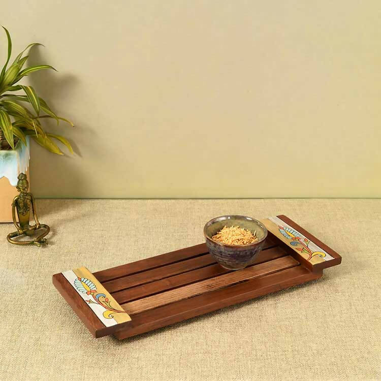 Leaf Patterns Stripped Serving Tray (15.5x6x1.5") - Dining & Kitchen - 1