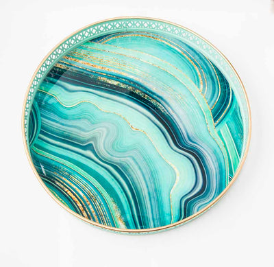 Electric Blue Abstract Print Round Tray (Large) - Dining & Kitchen - 2